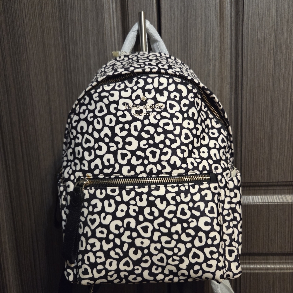 Kate Spade Stylish Black and White Leopard Print Backpack NWT